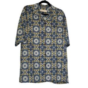 Tommy Bahama Blue Geometric Hawaiian Original Fit Silk Short Sleeve Camp Shirt L